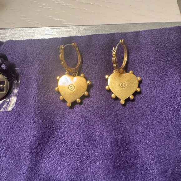 Tory Burch Gold and Navy Heart Earrings - Picture 2 of 3